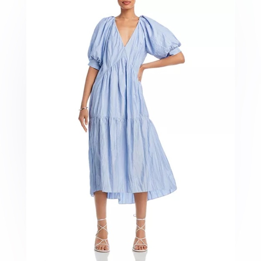 FRAME Shirred Puff-Sleeve Midi Dress